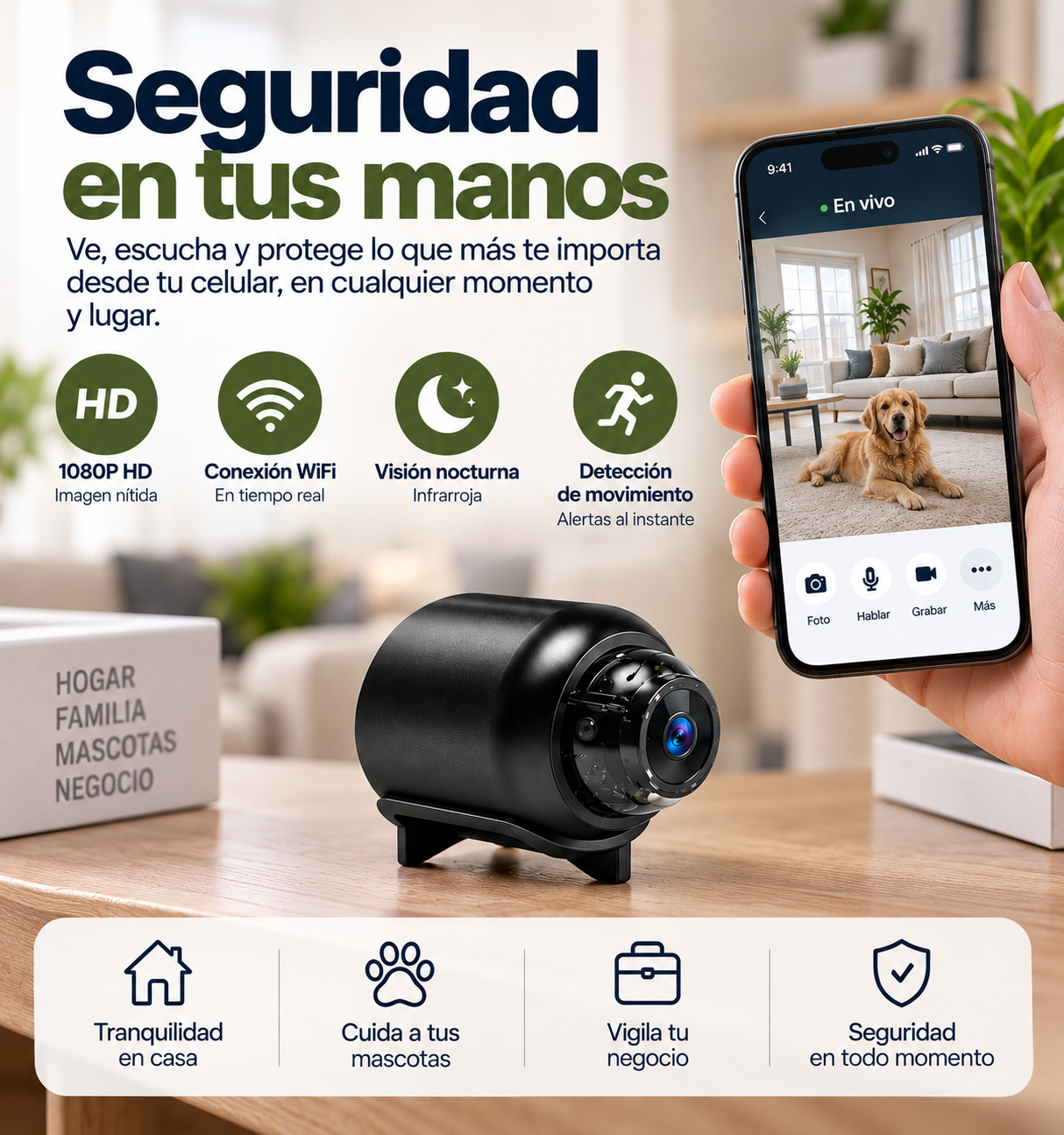 Hero Cámara Mini WiFi HD 1080P — Seguridad en tus manos