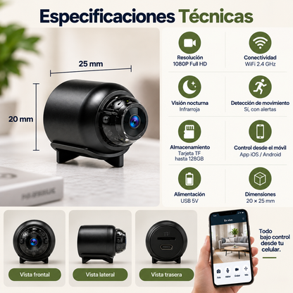 Especificaciones Cámara X5 Mini WiFi HD 1080P