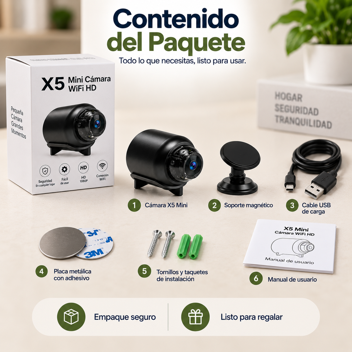 Contenido del paquete Cámara X5 Mini WiFi HD 1080P